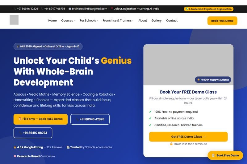Brain Skool website design by Raju Ram Prajapat — EdTech / Education project